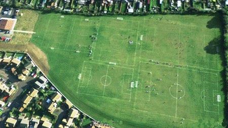 Overhead view of Queens Park pitches