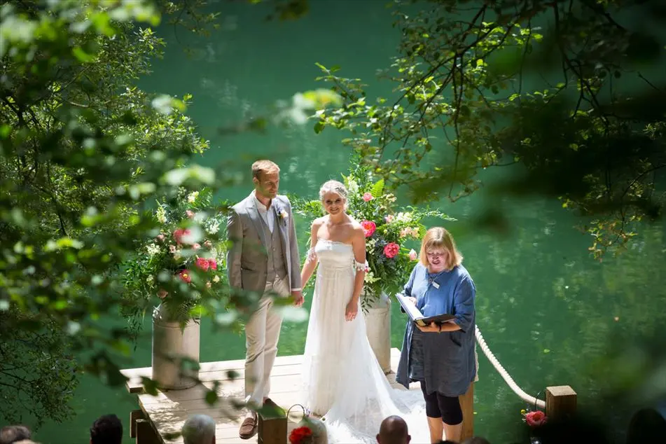 lakeside ceremony at Cornish Tipi Weddings